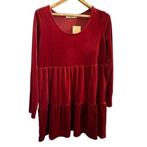 Live to be Spoiled Dress Women's Size Large red velvet long sleeve tiered